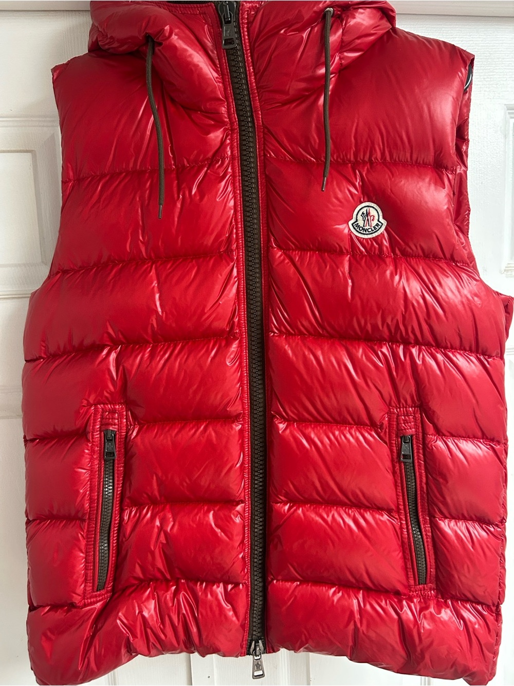 Moncler Red Puffer Vest Hooded